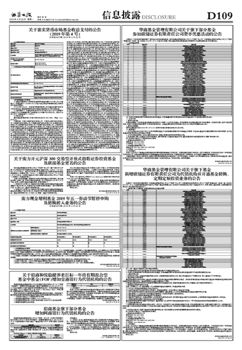 关于嘉实货币市场基金收益支付的公告 （2019年第4号）