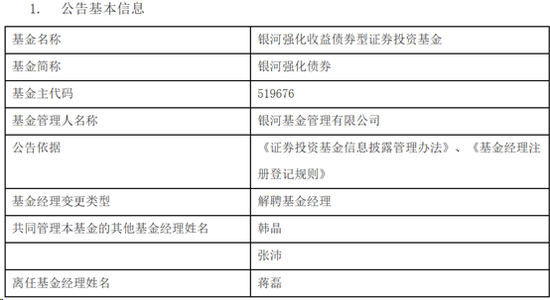 工作安排引变动 银河旗下四基金变更基金经理