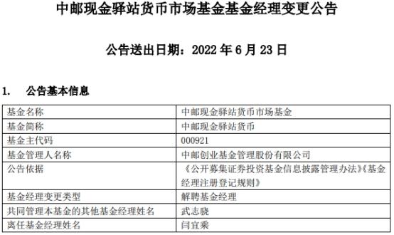 中邮基金闫宜乘离任3只基金