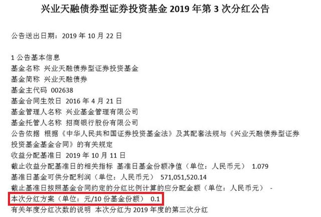 兴业天融债券今年第3次分红 10月24日派发红利