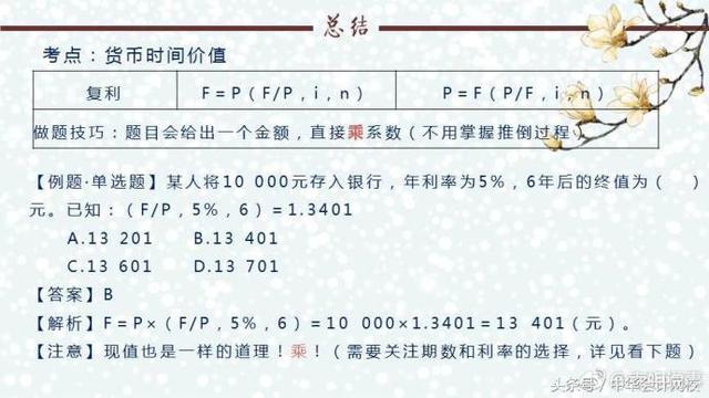 初级会计考试干货：第七章货币时间价值-非常实用的做题技巧