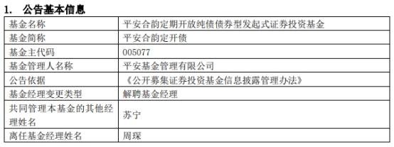 平安基金周琛离任4只基金