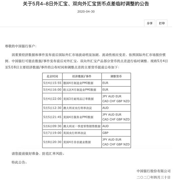 最新！中行又双叒宣布调整个人外汇交易业务点差