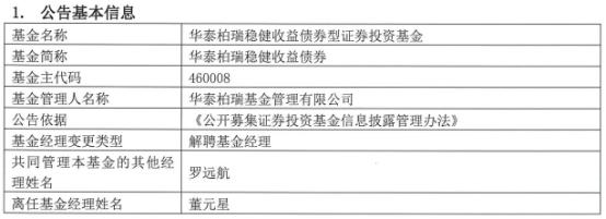 董元星离任华泰柏瑞稳健收益债券