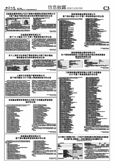 国投瑞银基金管理有限公司旗下部分基金2019年第3季度报告提示性公告