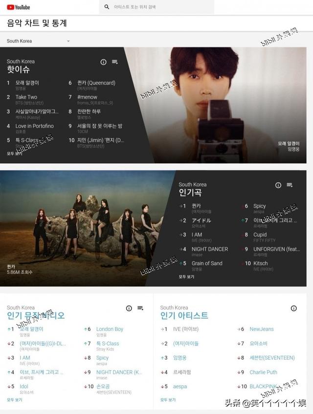 本周韩国YouTube音乐排行榜更新230611(G)I-DLE防弹少年团IVE