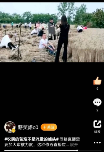 无耻！浓妆艳抹穿着紧身裙在麦地直播作秀…无良直播瞄上收麦