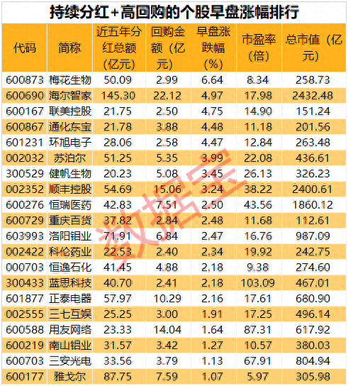 连续分红+大手笔回购名单出炉，这些个股市盈率较低