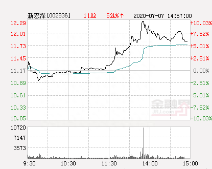 快讯：新宏泽涨停 报于12.29元