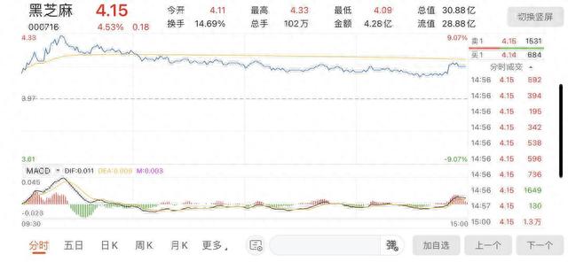 股价应声而涨！黑芝麻拟5亿元再投新能源行业 此前曾收获7个涨停