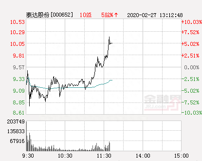 泰达股份大幅拉升4.39% 股价创近2个月新高