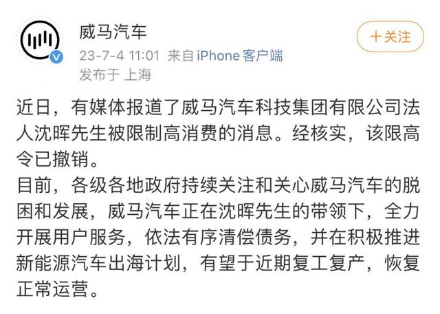 反向借壳上市无疾而终：威马成失信被执行人，董事长被限消