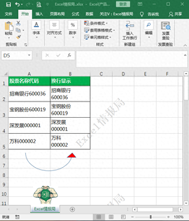 在股票名称和数字代码之间换行显示！