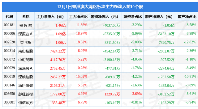 粤港澳大湾区板块12月1日涨0.2%，广百股份领涨，主力资金净流出1.03亿元