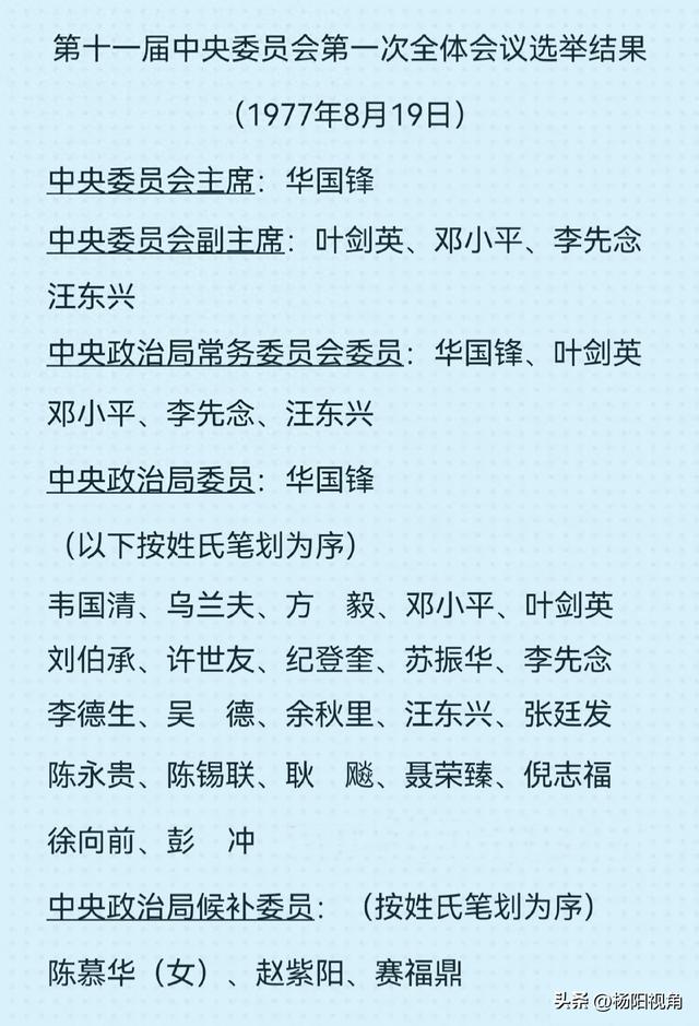 第11届中央委员会人员一览，华国锋：时任中央主席