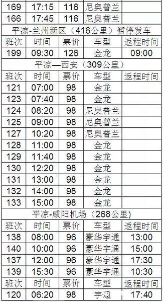 平凉汽车东、西站最新发车时刻表！收藏备用